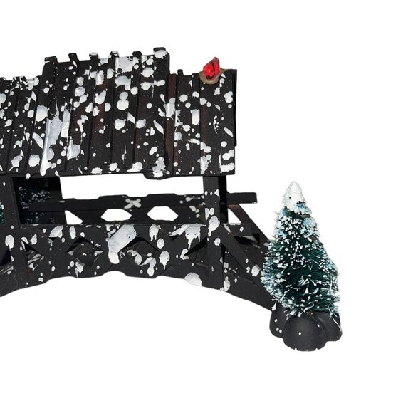 Vtg Lemax Wooden Bridge With Trees Chrstmas Village Table Accent Snow Holiday - Picture 4 of 12